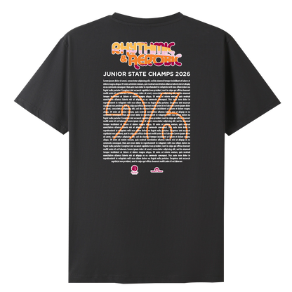 2026 GQ Rhythmic & Aerobic State Names T-Shirt - Charcoal