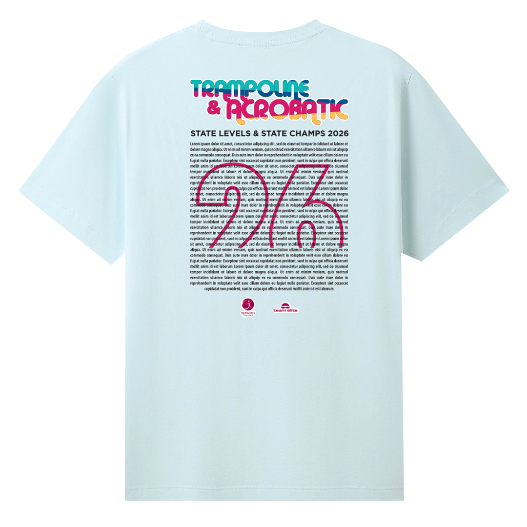 2026 GQ Trampoline & Acrobatic State Names T-Shirt - Blue