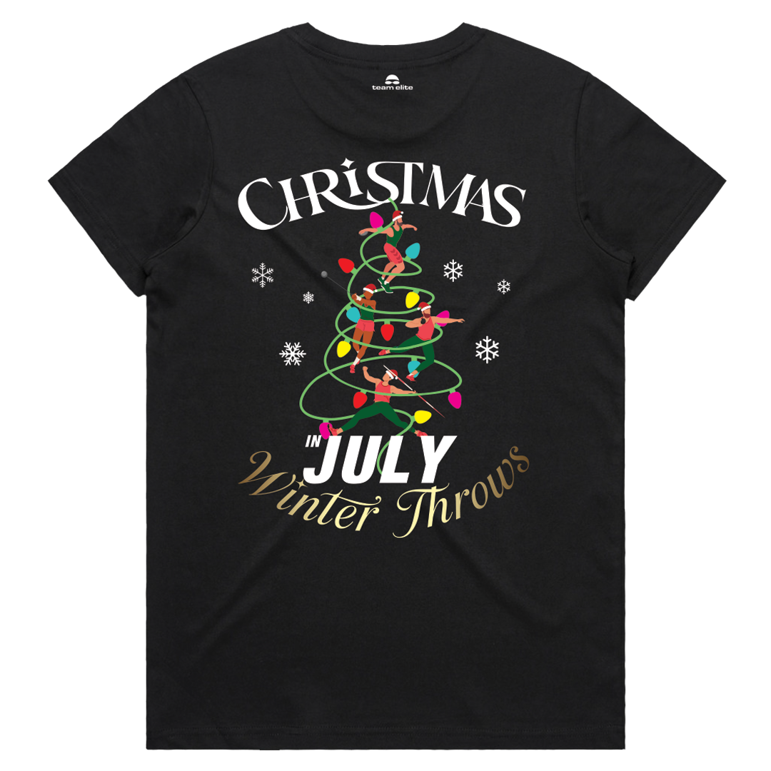 2026 QMA Christmas in July Names Tee - Ladies