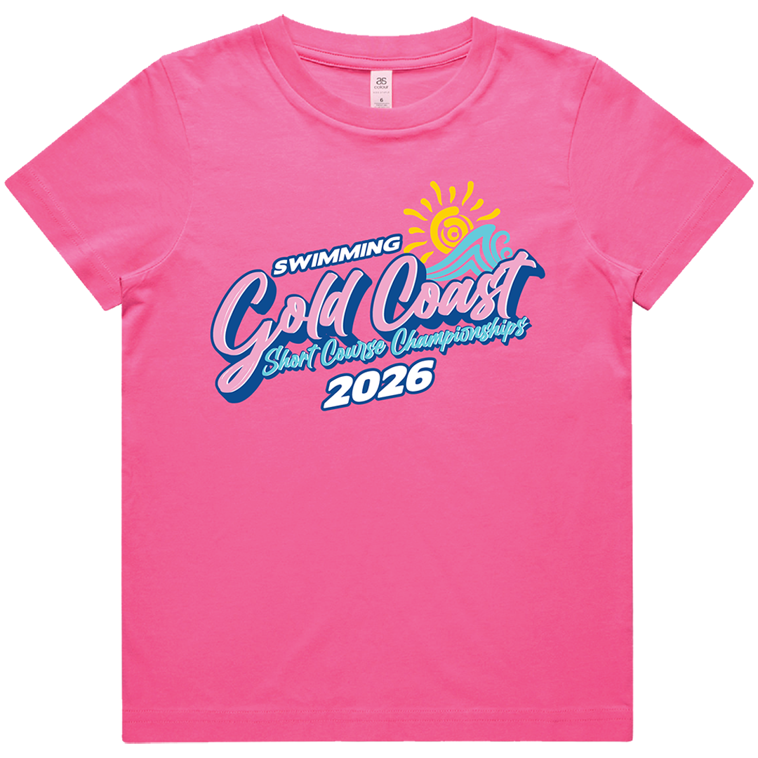 2026 Swimming Gold Coast Short Course Names T-Shirt - Pink